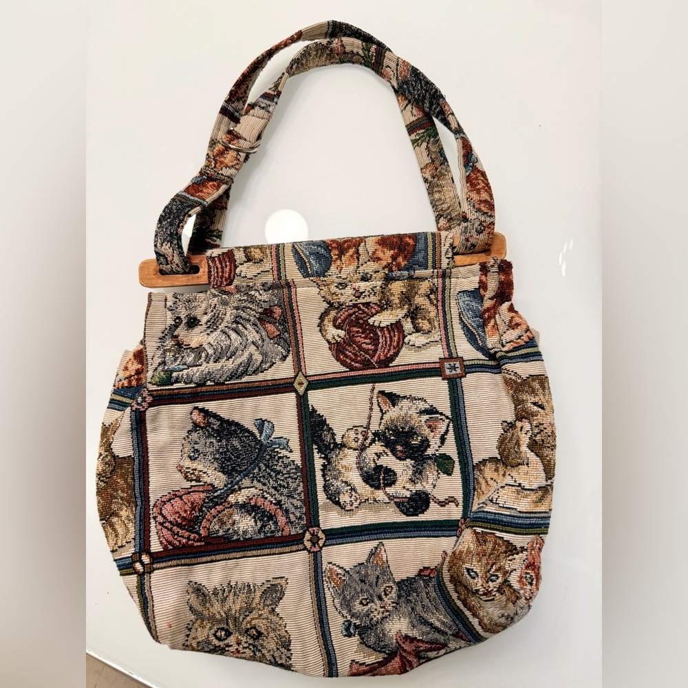 Vintage Cat Tapestry Bag RARE